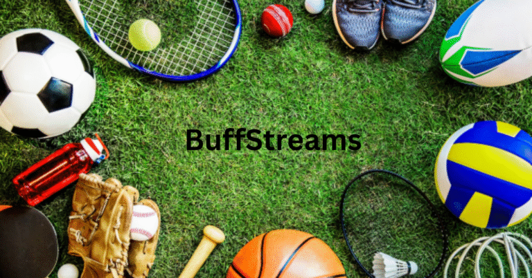 Sports streaming on multiple devices showing live games with BuffStreams platform interface and legal warning symbols