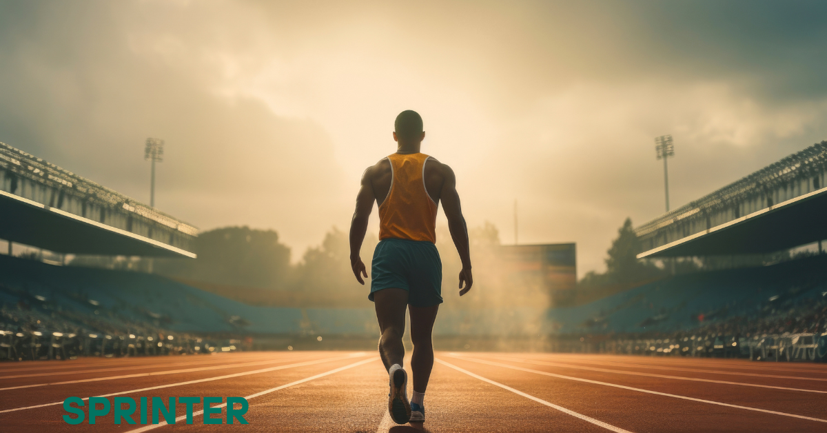 Sprinter unblocked game screenshot showing runner crossing finish line in school-friendly racing game