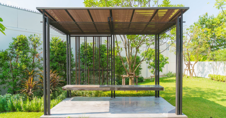 Modern markiseteppe retractable awning extended over outdoor patio providing shade and UV protection