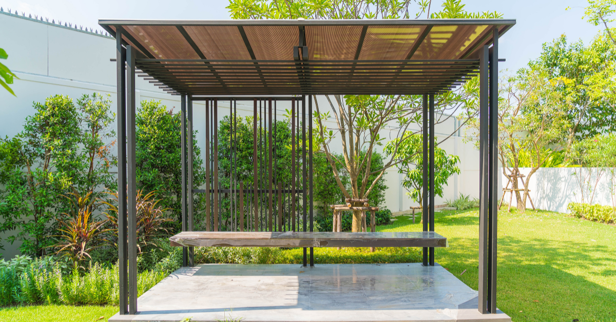 Modern markiseteppe retractable awning extended over outdoor patio providing shade and UV protection